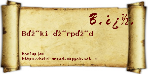 Béki Árpád névjegykártya